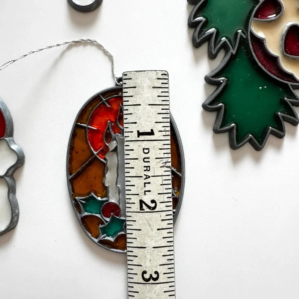 Vintage Stained Glass Christmas‎ Ornaments: Santa, Snowman, Set of 6